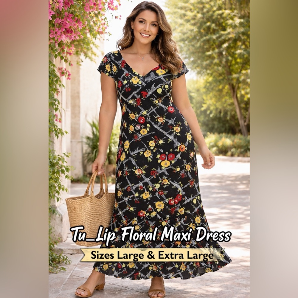 48, NWT Tu.Lip Women’s Black Floral Dress
